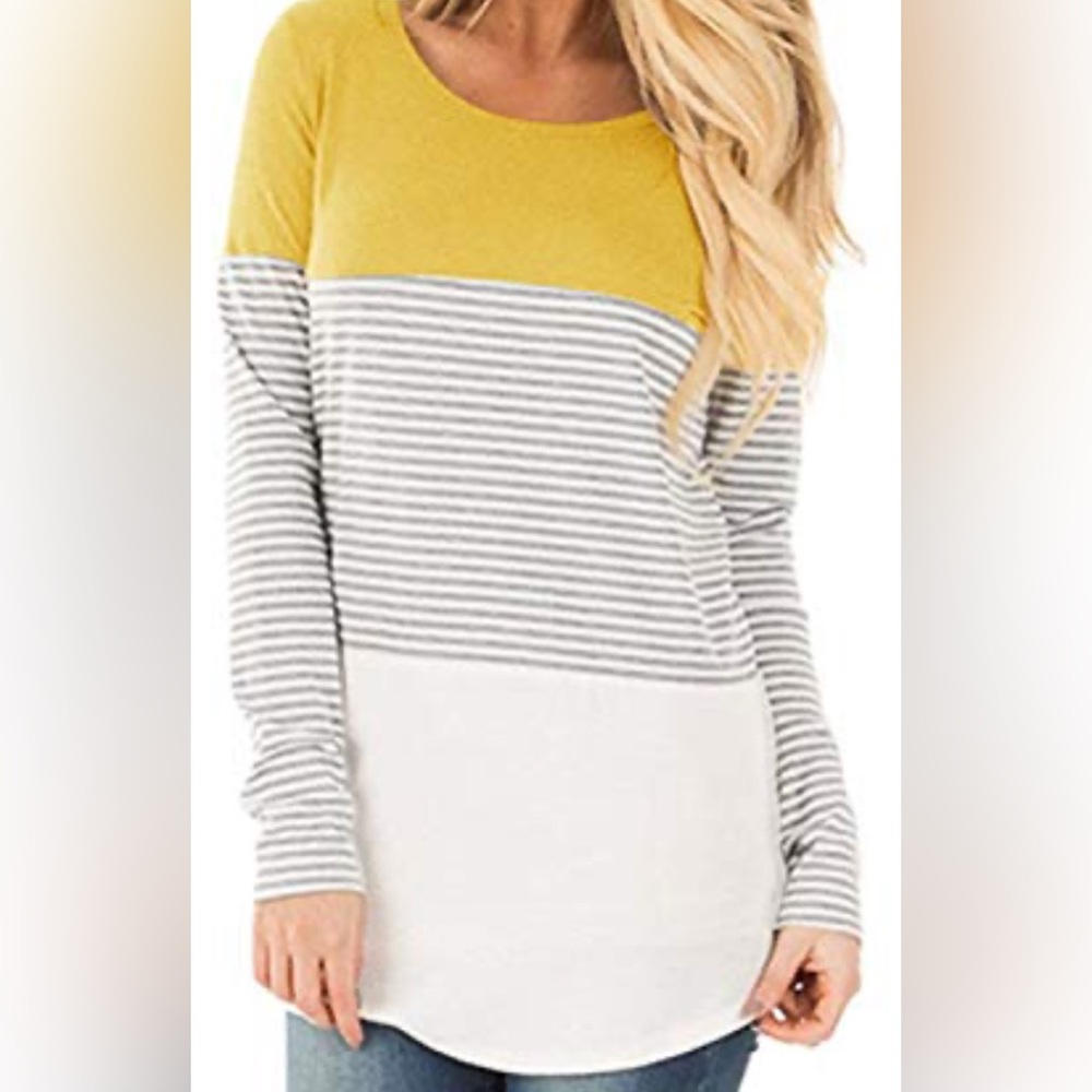 COCO & MAIN size M, yellow block styled, round neckline, long sleeved tunic top